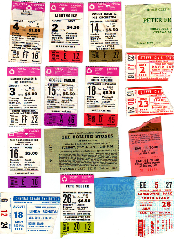 Ticket stubs from the 1970s